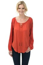 Flirty Boho Burnt Orange Tunic with Sleeve Embroidery, Bow + Arrow, S, M... - $32.99