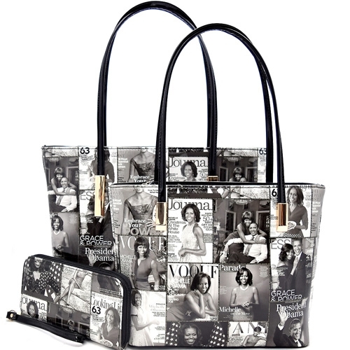 Michelle Barack Obama Twin Tote Handbag Wallet Set Magazine Cover 3 in ...