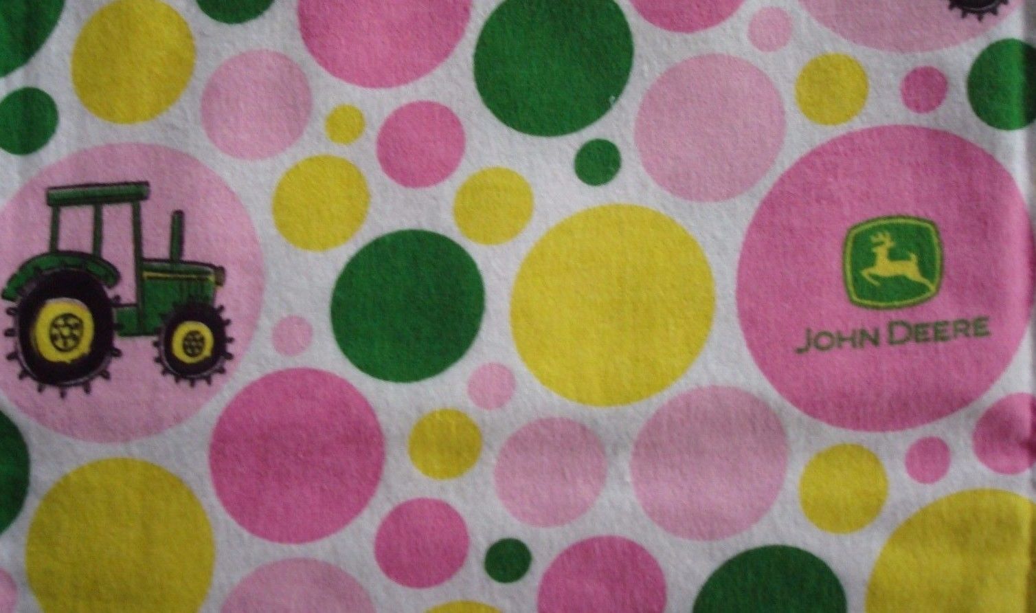 John Deere Flannel Fabric by the Yard; Pink Girls John Deere Fabric