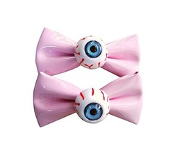 1-Pair Pink Bowknot Blood Eyeball Hair Clips for Halloween Party Punk Rock