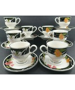 8 Sango Memories Coffee Tea Cup Saucer Set 3665 Vintage Black Band Flowe... - $98.97