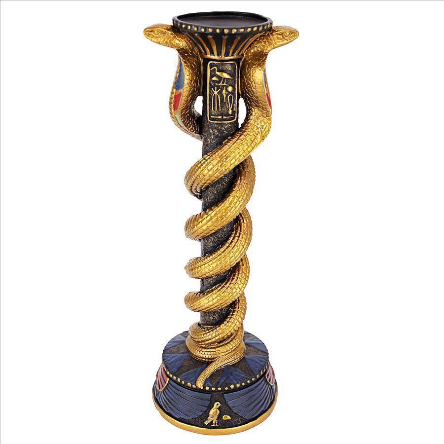 Egyptian Candle Holder Vintage Black Gold Red Blue Dual Cobra Snakes