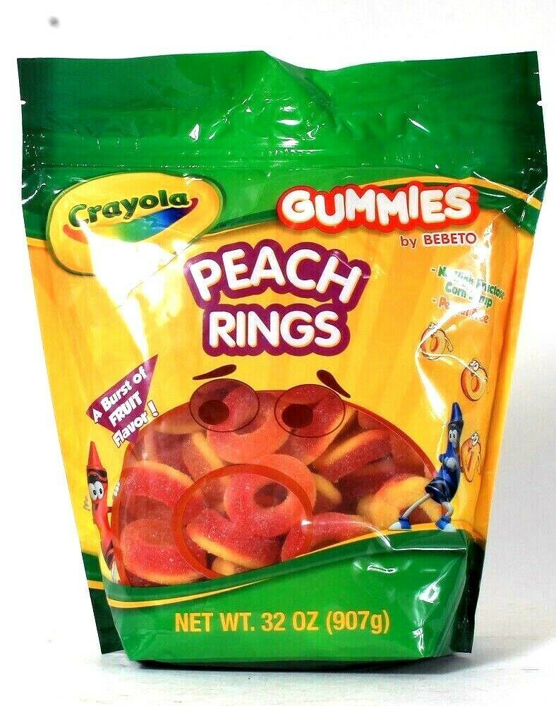 1 Bebeto 32 Oz Crayola Gummies Peach Rings Fruit Flavor No Fructose