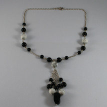 .925 RHODIUM SILVER NECKLACE WITH BLACK ONYX AND WHITE HOWLITE image 2