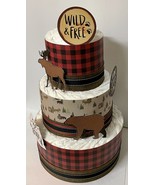 Buffalo Plaid Woodland Themed Baby Shower Red and Black Diaper Cake Cent... - $80.00