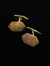Antique 1900s Gold Etched Floral Pivot Link Cufflink pair - $30.00