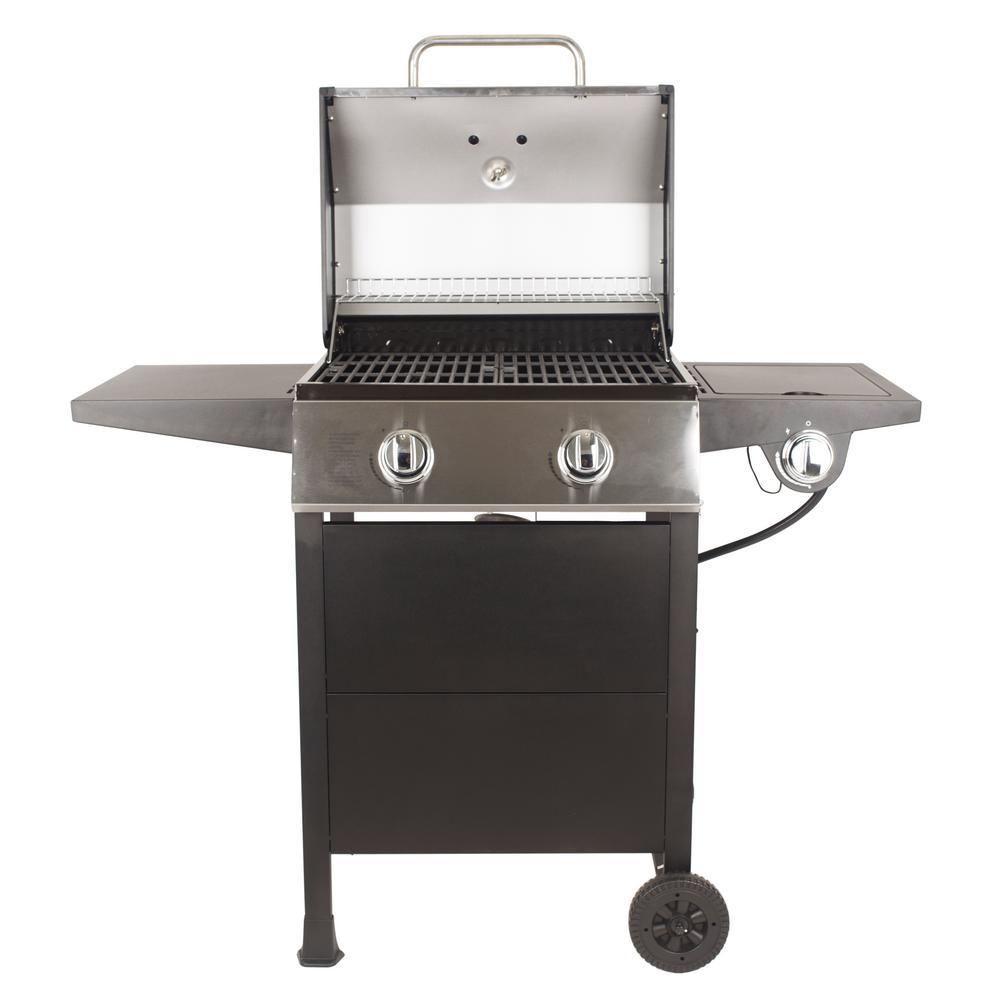 DynaGlo Propane Gas Grill 2Burner Grease Pan Warming Rack Stainless