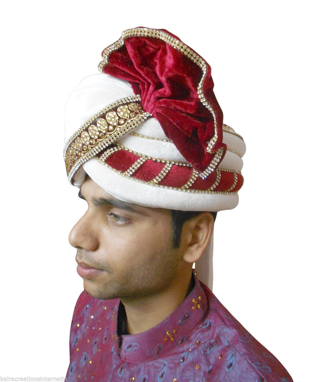 Men Hat Indian Handmade White Top Hats Dress Pagri Safa Royal Pag