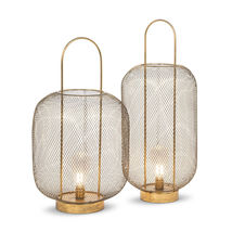 Barrel Style Lantern Lamp LED Tall Mesh Style 22.5" High Metal Gold image 3