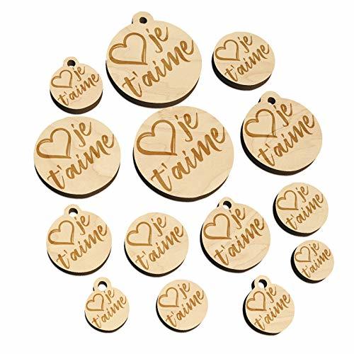 I Love You in French Je T'Aime Heart Mini Wood Shape Charms Jewelry DIY Craft -