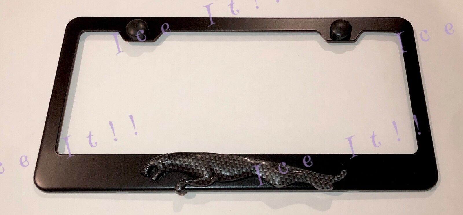 3D Jaguar Carbon Fiber Emblem Black Stainless Steel License Plate Frame