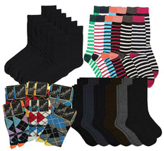 Pack of 12 Men’s Premium Cotton Fashion Casual Mid Calf Patterned Dress Socks