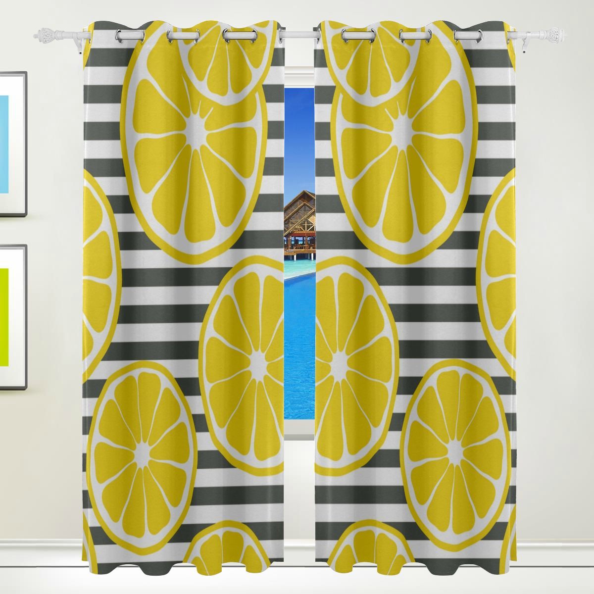 Big Blackout Curtains Summer Lemon Yellow Fruit Print Child Bedroom Curtains 84x Window