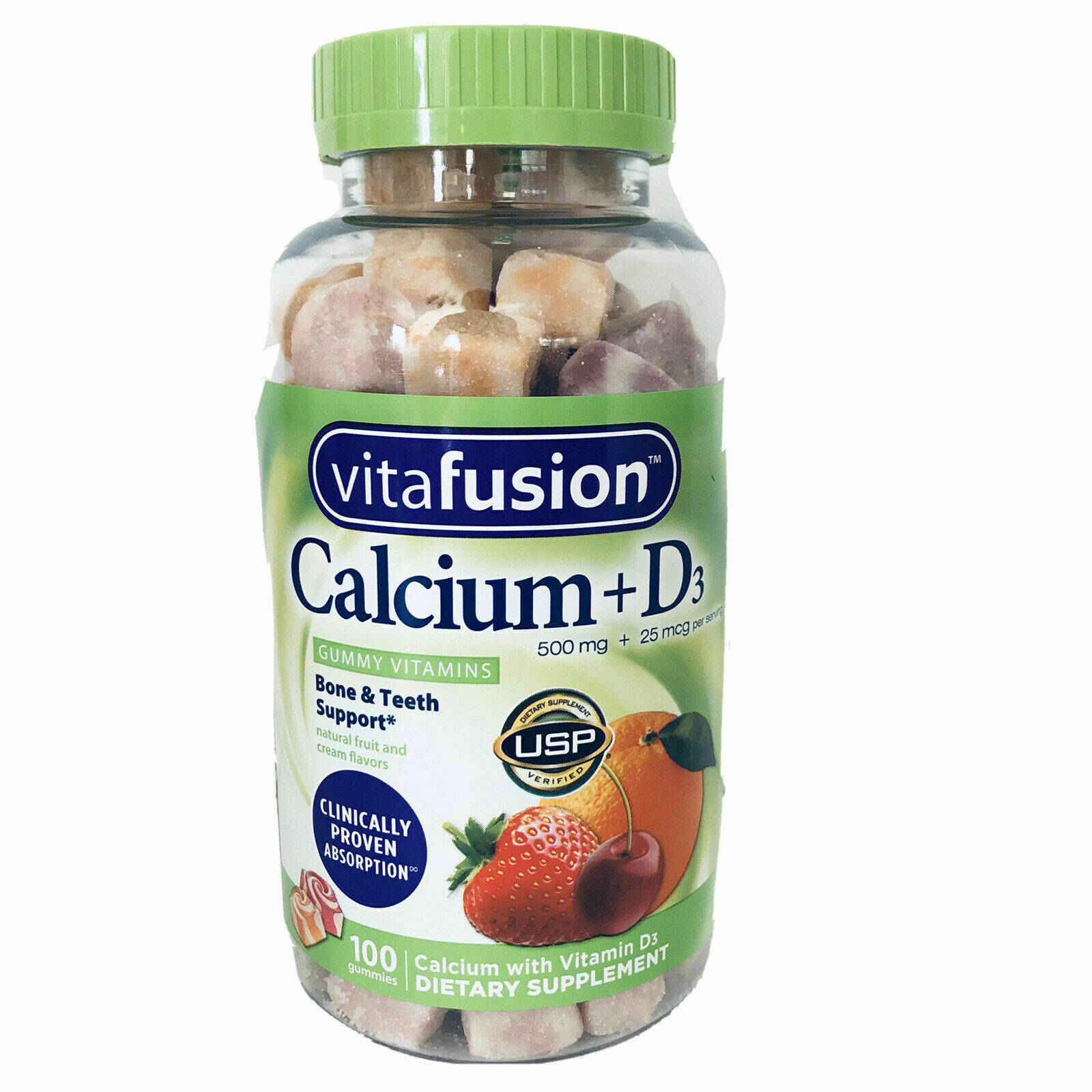 Vitafusion Calcium 500 mg + D3 25 mcg 100 Gummies Bone and Teeth