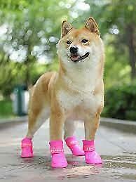 Dog Cat Pink Silicone Protective Waterproof 4Pcs Raining Boots Shoes Size Large