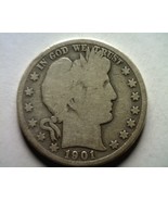 1901 BARBER HALF DOLLAR GOOD G NICE ORIGINAL COIN FROM BOBS COINS FAST S... - $22.00