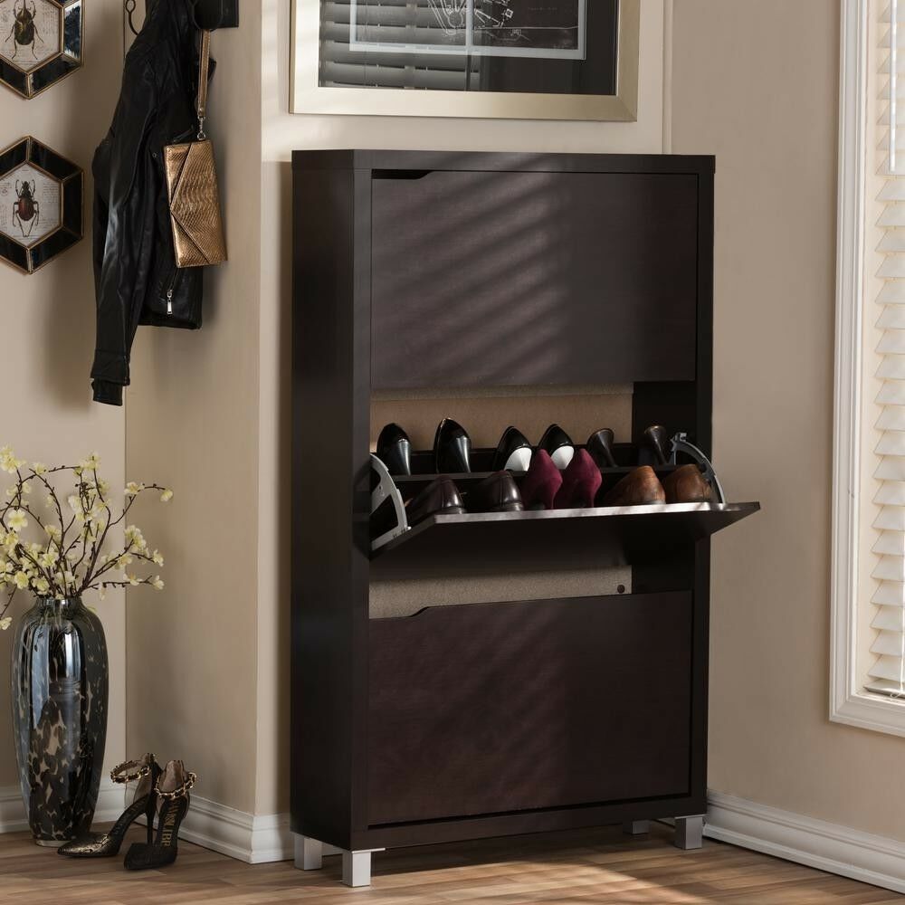 Shoe Storage Organizer 18Pair Capacity PullOut Drawers Dark