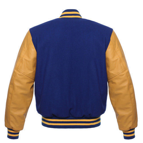 ROYAL BLUE Wool Varsity BOMBER BASEBALL Jacket - GOLD YELLOW Leather ...