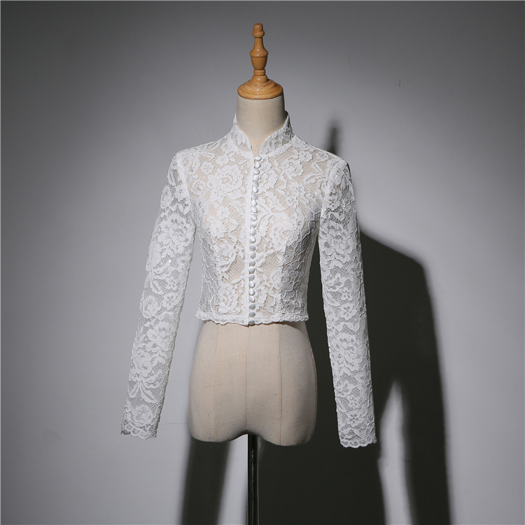 Empire Style Long Sleeve Lace Crop Top Button Down Wedding Lace Crop Top Shirts