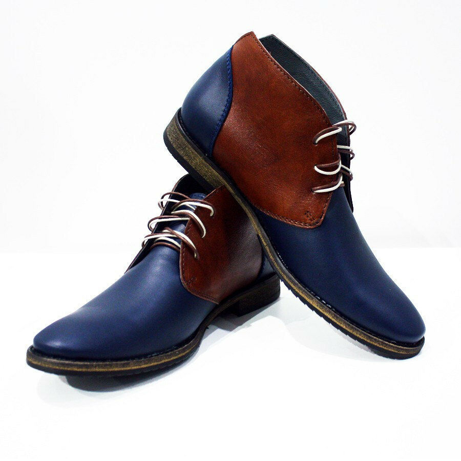 Two Tone Brown Blue Chukka Derby Rounded Toe Ankle Genuine Leather Boots US 7-16
