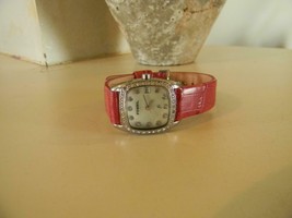 Fossil F2 Pink Embossed Leather Rhinestone Mother of Pearl Watch ES-9961 - $14.50