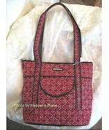 Longaberger Blushing Hearts Quilted Deep Red Black Faux Leather Zippered... - $28.00