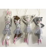 Plush Ballerina Critter Fabric Christmas Ornament Silver Tutu Cat Bunny ... - $4.99