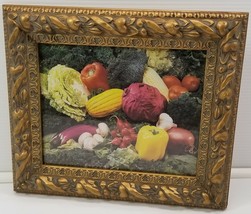 Vegetable Photo Art with Gold Tone Wooden Frame Kitchen Home Decorative ... - $9.89