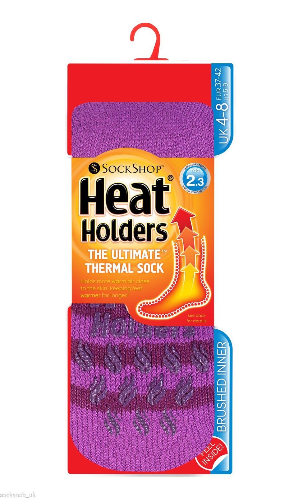Heat Holders - Ladies Winter Thermal Indoor Slipper Gripper Socks, Violet Stripe