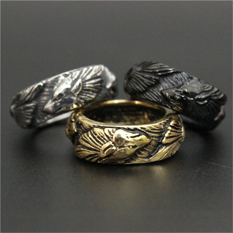 Trendsmax/rany&roy - Golden silver black color wolf ring stainless steel fashion punk animal ring