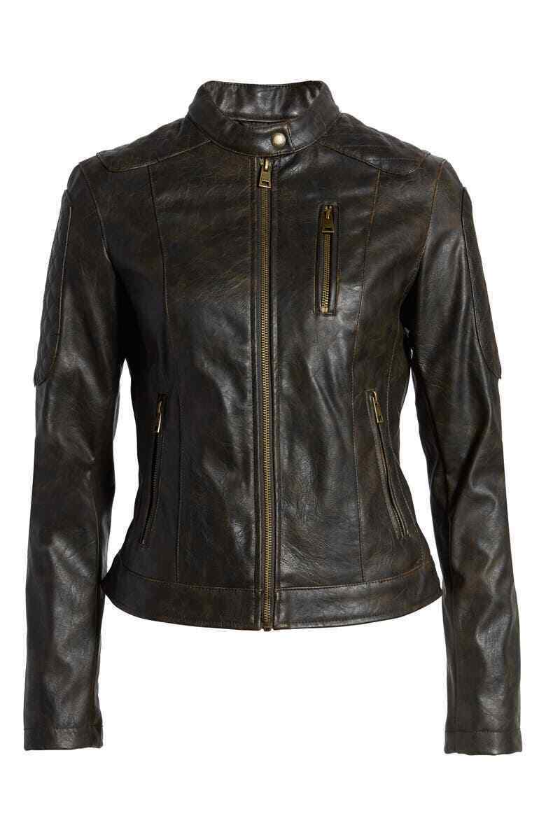 Levi's MED. BROWN Women's Vintage Distressed Faux Leather Moto Jacket, S