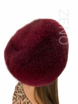 Fox Fur Full Hat Saga Furs All Fur Hat Burgundy Color Beanie Fur Hat Adjustable image 4