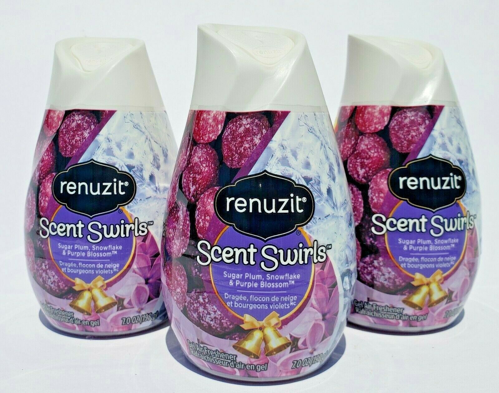 3X Renuzit Scent Swirls Sugar Plum, Snowflake & Purple Blossom Gel Air