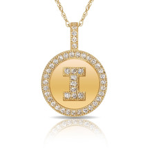 14K Solid Yellow Gold Round Circle Initial &quot;I&quot; Letter Charm Pendant Neck... - $35.14+