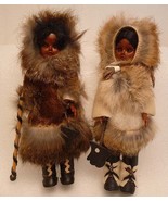Two 1950 s Souvenir ESKIMO Dolls Leather and Fur Sleep Eyes Near Mint Be... - $48.90