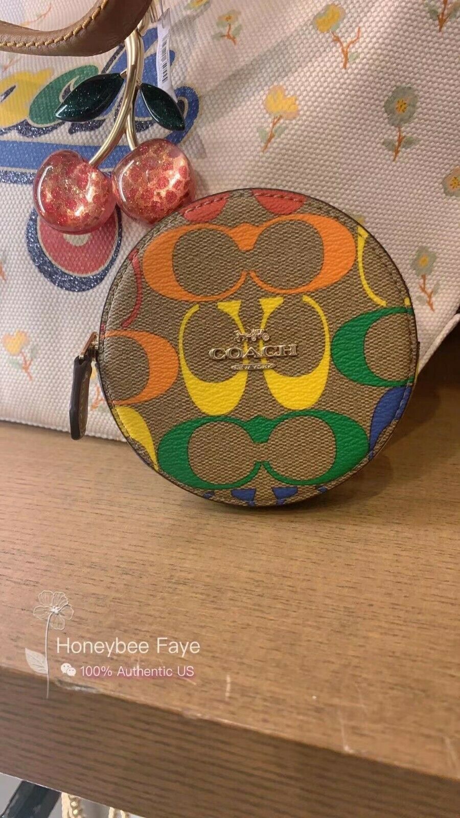 heart coin case in rainbow signature canvas