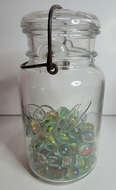 Ball Ideal Quart Canning Jar With Lid And Wire Bail With Marbles Inside - $70.13