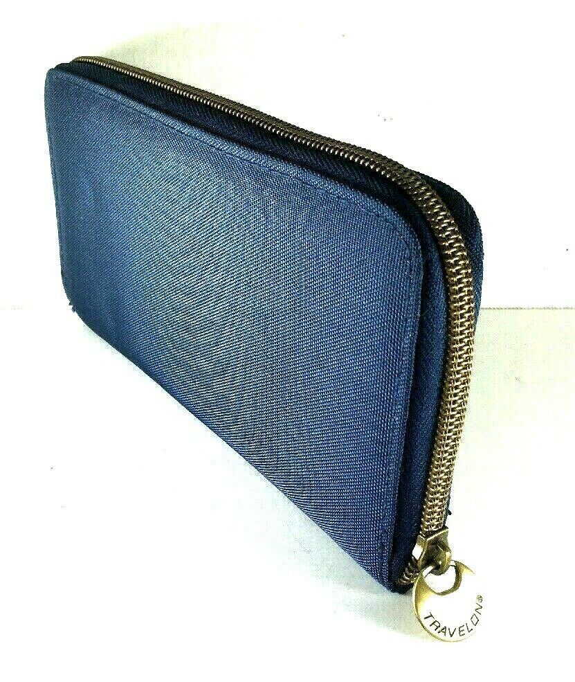 Travelon Blue Fabric Zippered Clutch Wallet - Wallets