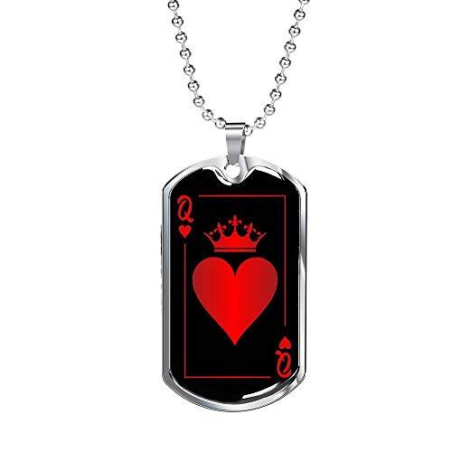 Express Your Love Gifts Casino Poker Queen of Hearts Dog Tag Engraved Stainless