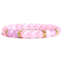 Women Elastic Bracelet Natural Pink Quartzs Stone Beads Bracelets For Women Girl - $12.98