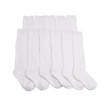 11 Pair Dozen Girls Premium Cotton White Textured Knee High Socks XL - (11-12)