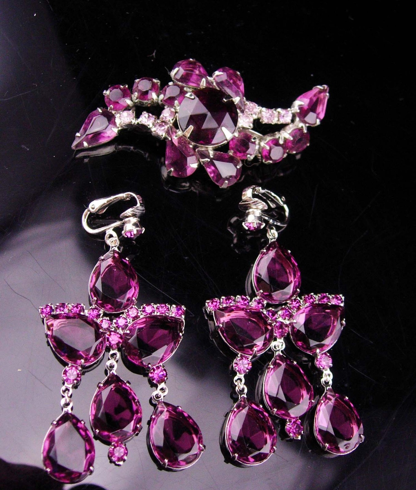 Vintage Juliana Brooch Purple Chandelier Purple Earrings Clip On