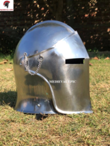 Medieval Epic Visored Barbuta Helmet Armor Silver