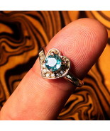Heart shaped Sterling Silver Ring wth round Cut Blue Zircon and 12 CZ - ... - $59.00