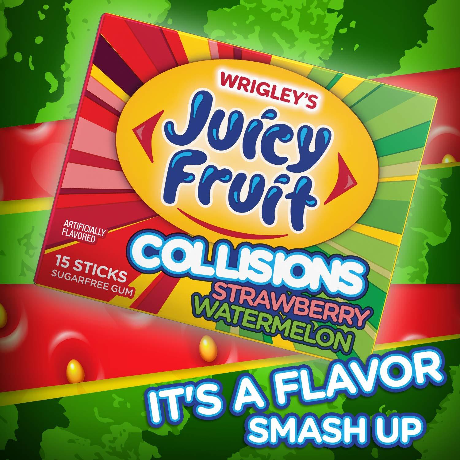 Juicy Fruit Gum Collisions Gum, Strawberry Watermelon, 15 Count (Pack