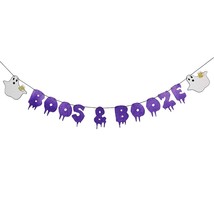 Purple Glittery Boos & Booze Banner- Halloween Party Decorations,Hallo - $21.99