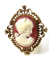 Art Vintage Goldtone Lady Cameo Locket Pendant by AVON 73115 - $36.62