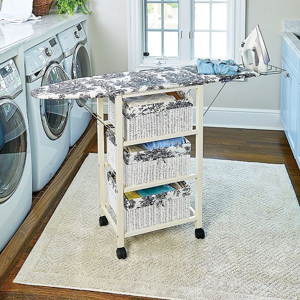 Portable Ironing Board Center Station Storage Cart With Baskets Laundry ...