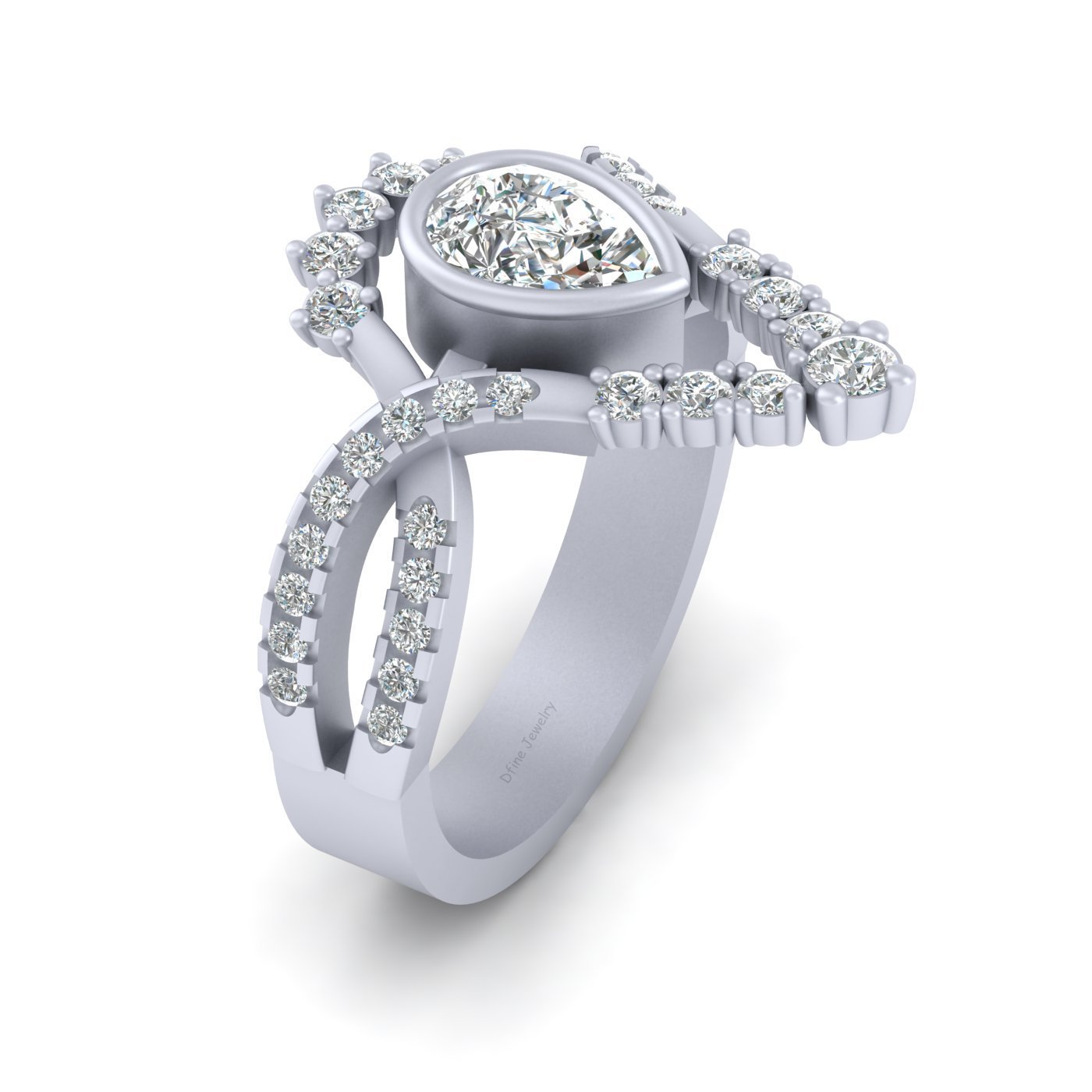 Pear Shaped Diamond Engagement Ring For Women Solid 18k White Gold Wedding Ring - $1,149.99