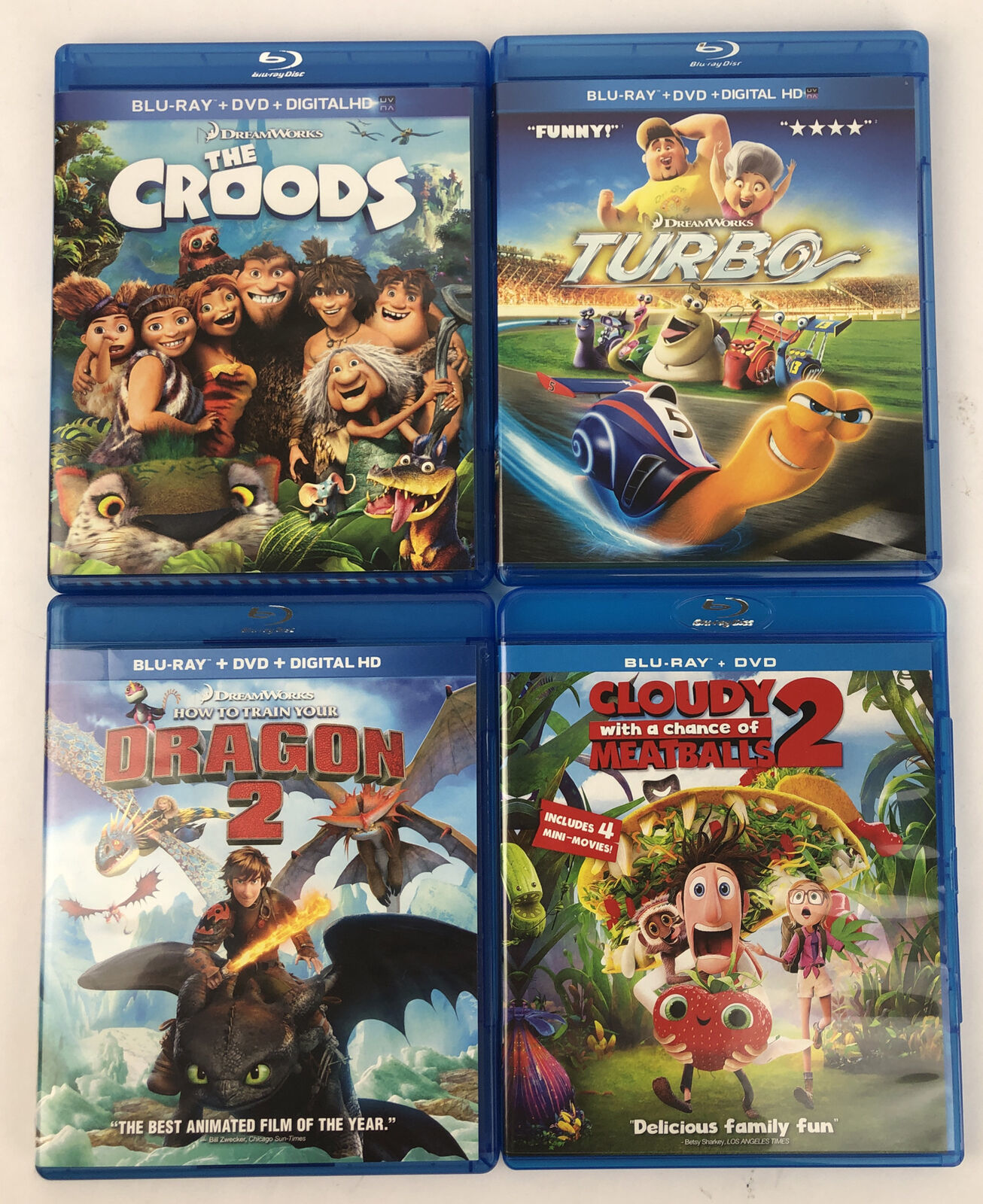 Animated lot of 4 Blu-Ray movies DVD The Croods, Dragon 2, Turbo, C w a ...